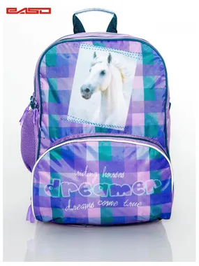 Girl's backpack with a horse print.