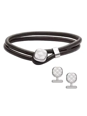 Leather Bracelet and Cufflinks Set Eges3151set
