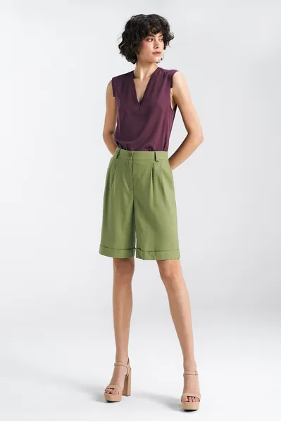 Short, linen shorts - green - SD86