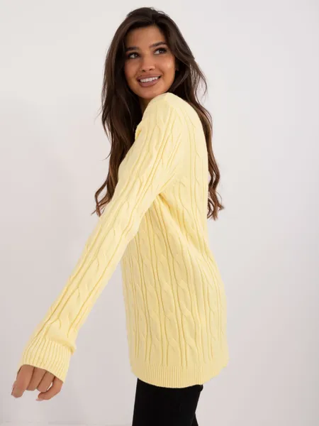 Women's light yellow cable knit sweater