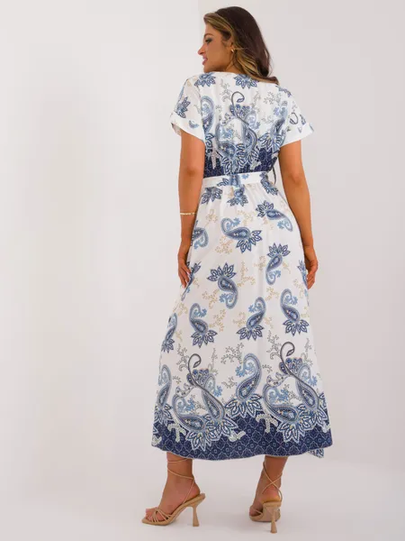 Women's white and navy blue dress with a print