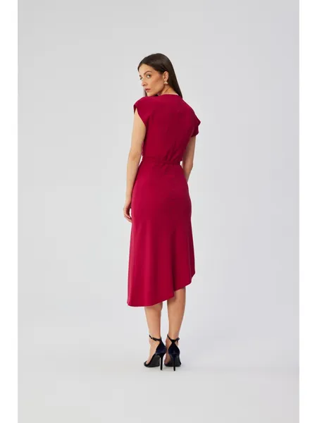 S362 Asymmetric dress with a water neckline - plum