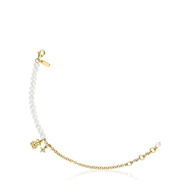 Charming Gold Plated Bracelet with Pearls and Peridot Bold Bear 1004024900