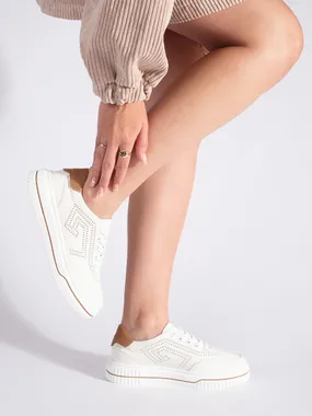 Leather openwork white sports shoes