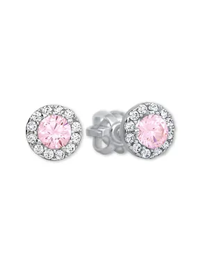 Gold Round Earrings with Pink Crystal 239 001 00806 07