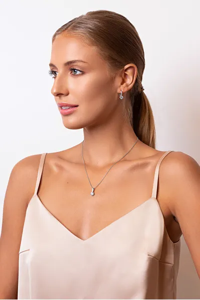 Elegant silver set with zircons SET201W (pendant, earrings)