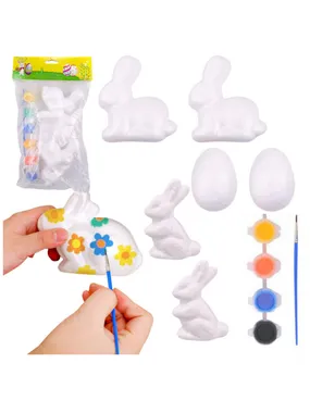 Set for painting polystyrene decorations 4 hares 2 eggs