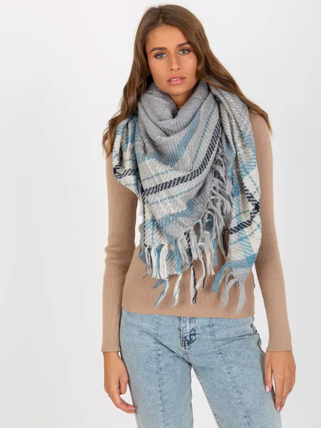 Gray women's scarf with a check pattern.