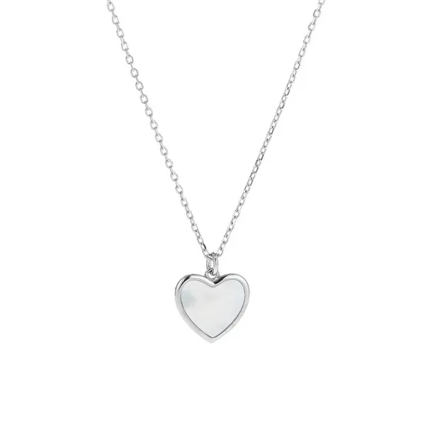 Delicate silver necklace Heart with mother-of-pearl AJNA0031 (chain, pendant)