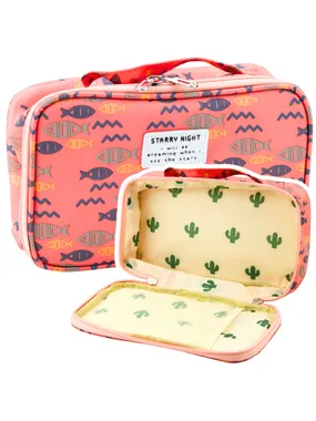 School pencil case organizer beautician Additional pocket pink fish 22.5cm