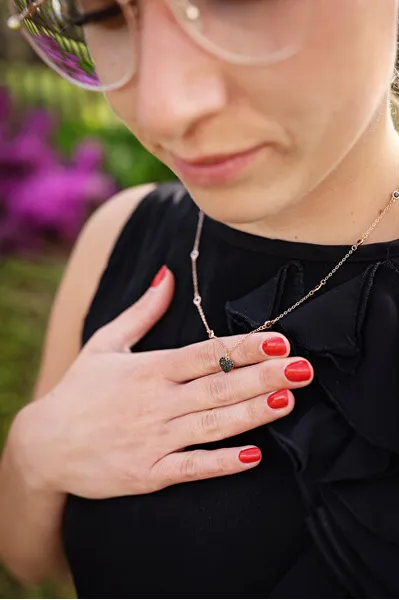 Stylish bronze necklace with black zircons AGS1583/47-BK-ROSE