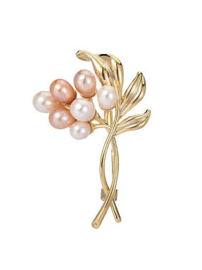 Elegant Gold-Plated Brooch with Artificial Pearls Twig Gold