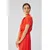 S366 Dress with a stand-up collar and tie at the waist - coral