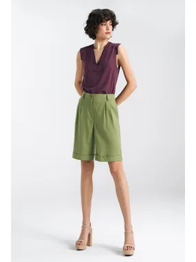 Short, linen shorts - green - SD86