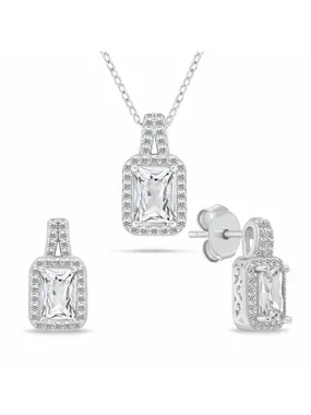 Charming silver jewelry set with zircons SET262W (earrings, necklace)