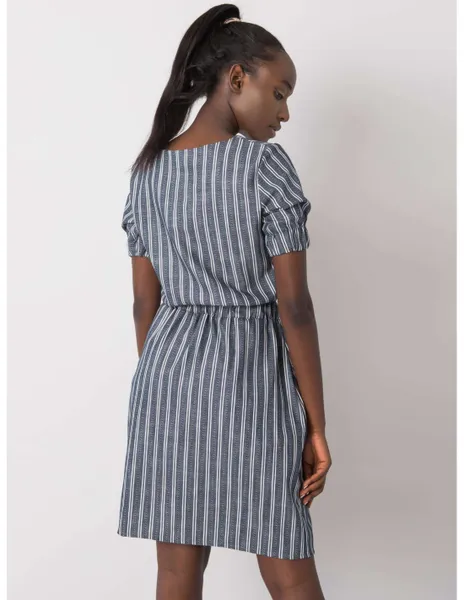 Casual navy blue striped dress.