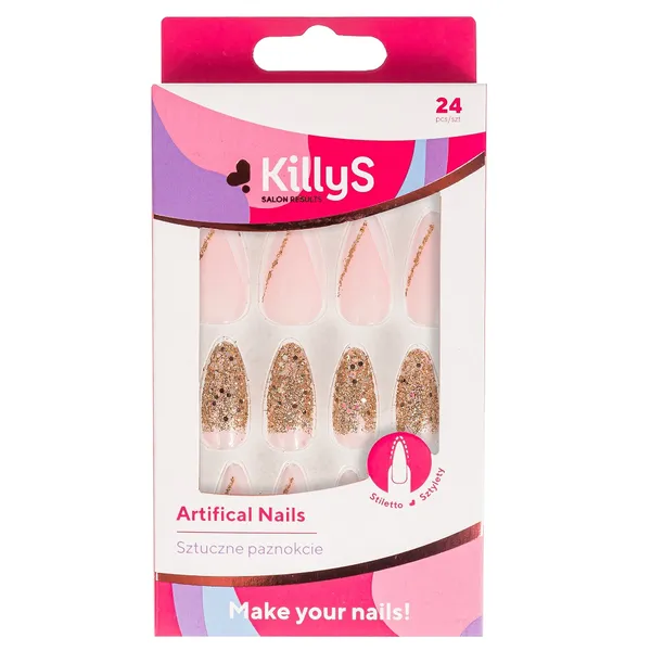 Artifical Nails artificial nails Stiletto Golden Glitter French 24 pcs