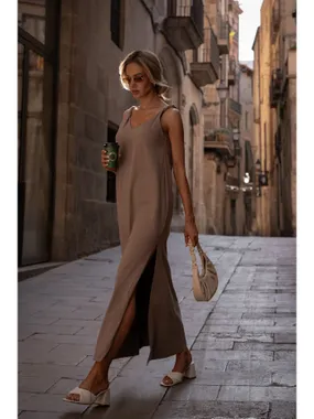 M791 Maxi dress with a deep neckline on the back - cocoa