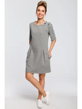 M422 Simple dress with a bow on the shoulder - gray