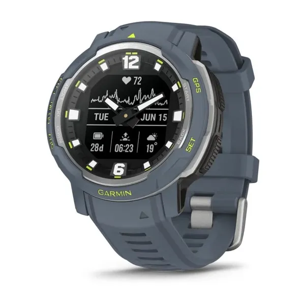 Garmin Instinct Crossover — standarta izdevums 2,29 cm (0,9 collas) MIP 45 mm hibrīds, 176 x 176 pikseļi, zils GPS (satelīts)