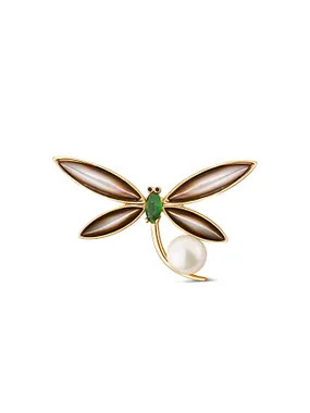 Charming brooch with genuine white pearl and mother-of-pearl 2 in 1 Dragonfly JL0821