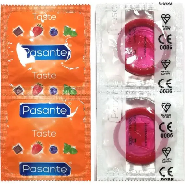 PASANTE - CONDOMS FLAVOR STRAWBERRY BAG 144 UNITS