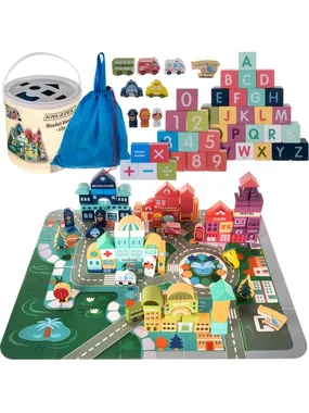 Wooden blocks - city 100 pcs. Kruzzel 19159