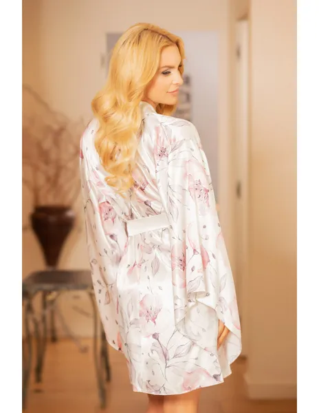 Dressing gown MUJERES satin ecru print