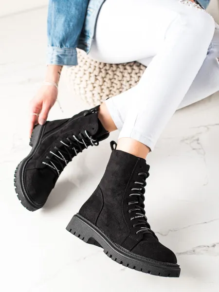 Shelovet lace-up women's black worker boots