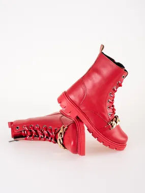 Girl's red leather boots with Shelovet chain