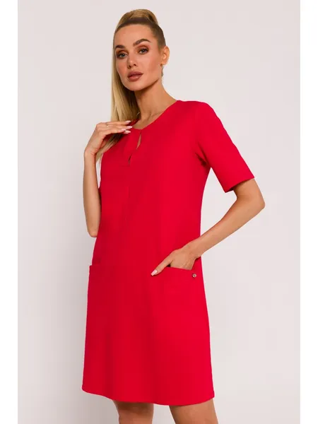 M788 A-line dress with pockets - red