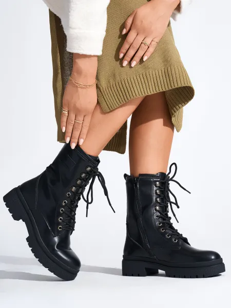 Black lace-up women's workers