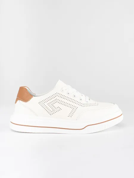 Leather openwork white sports shoes