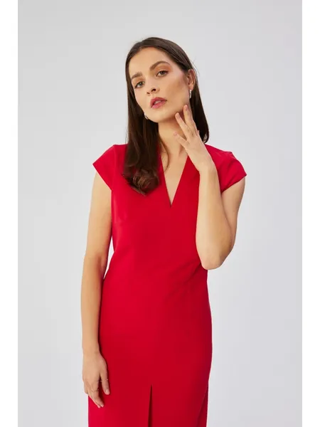 S359 Pencil dress with double neckline - red