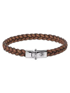 Brown Leather Bracelet Small Braided Raw Cognac RR-L0171-S
