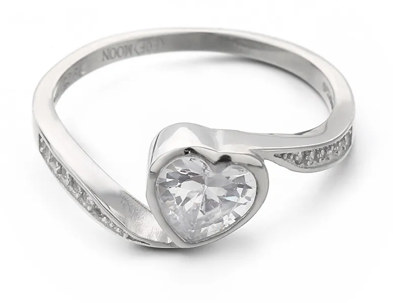 Gentle silver ring with zircons Heart R00021