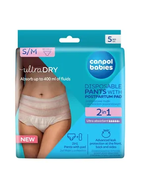 Breathable disposable postpartum panties 2in1 with S/M pad, 5 pcs