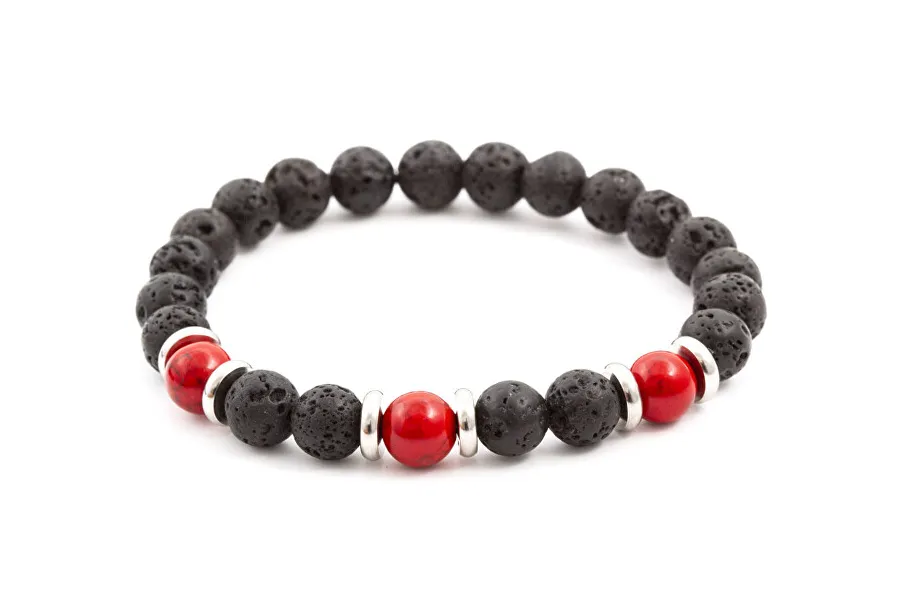 Beaded bracelet made of lava stone and howlite MINK55