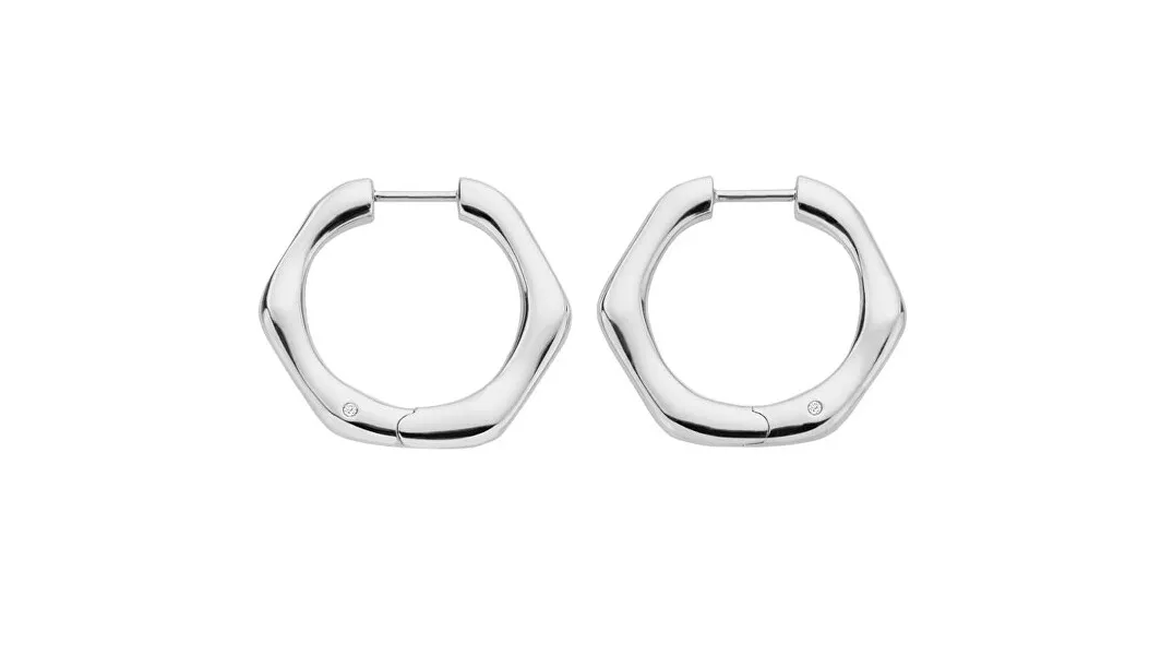 Minimalist silver hoop earrings with diamonds Huggies DE795