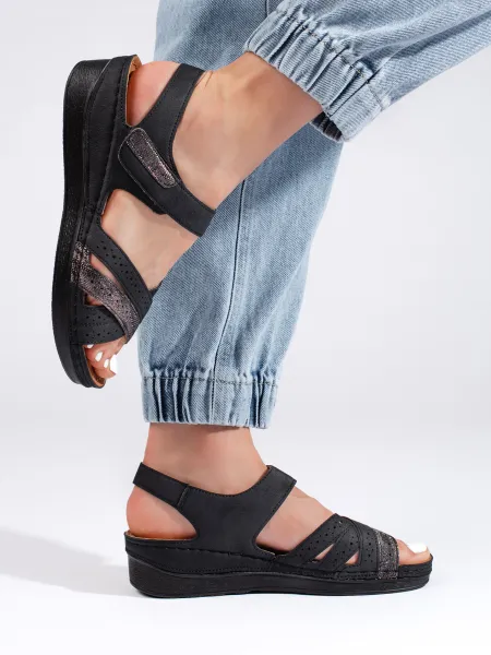 Women's black velcro sandals