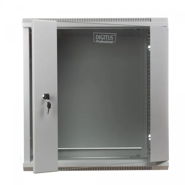 Wall mount cabinet 19 12U 635/600/600mm, glass door, grey (RAL 7035)