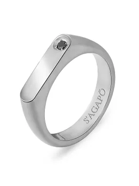 Men's Steel Ring With Black Zircon Tag Me Too Stg33