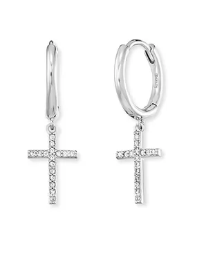 Silver hoop earrings Cross with zircons ERE-LILCROS-ZCR