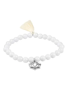 White agate beaded bracelet with lotus flower and tassel