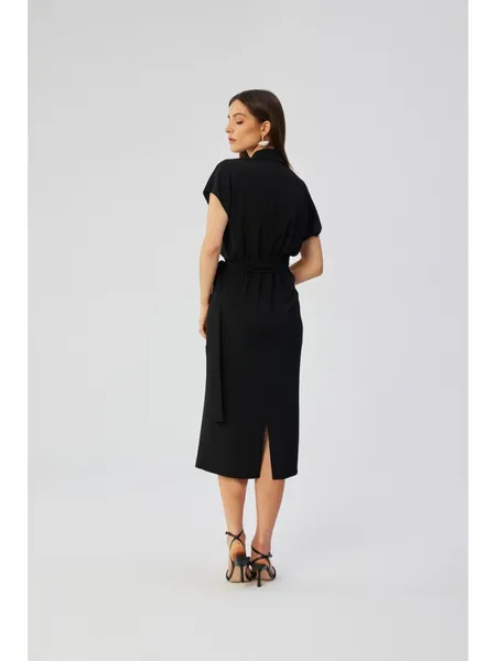 S363 Midi dress with collar - black