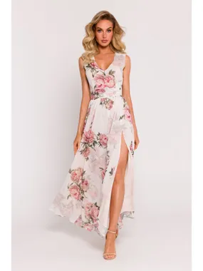 M781 Chiffon maxi dress with a high slit - model 2