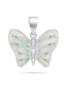 Delicate silver pendant Butterfly with white opal PT136W