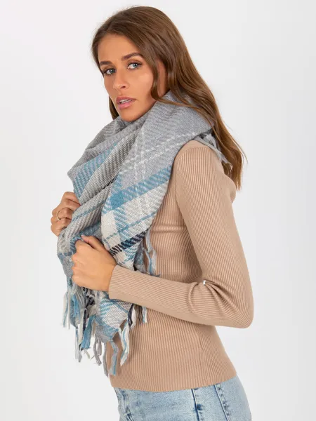 Gray women's scarf with a check pattern.