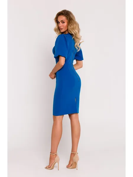 M779 Dress with a neckline and a strongly marked waist - blue