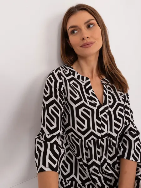 Women's black and white dress with a print